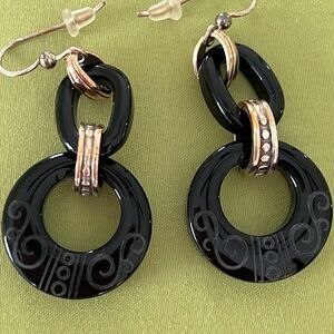 Brighton Dangle Black Earrings with a floral white scroll design.Never worn.
